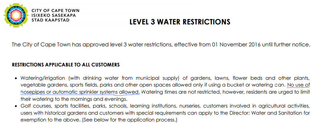 Screenshot of the City's Level 3 Water Restrictions PDF